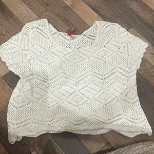 H&M Divided Crochet Knit Boho Short Sleeve White Top Size Médium